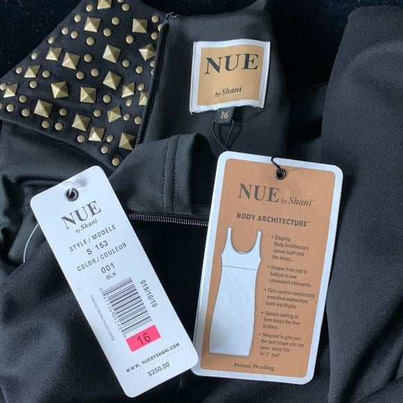 Nue by Shani NWT Black Dress With Studded Shoulders