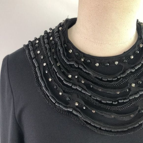 Escada Black with Beaded Trim Midi Dress