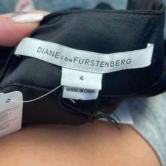 NWT D Von Furstenberg Black Pleated Drop Waist Dress