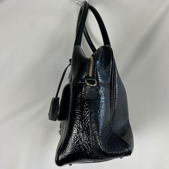 Anya Hindmarch black leather satchel with strap