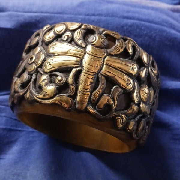 Repousse Dragonfly Resin Brass Cuff.