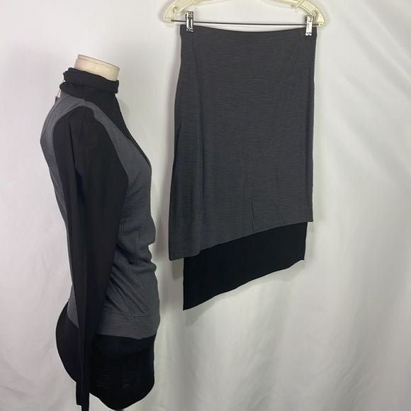 NWT Donna Karan Gray Black Color Block Skirt Set