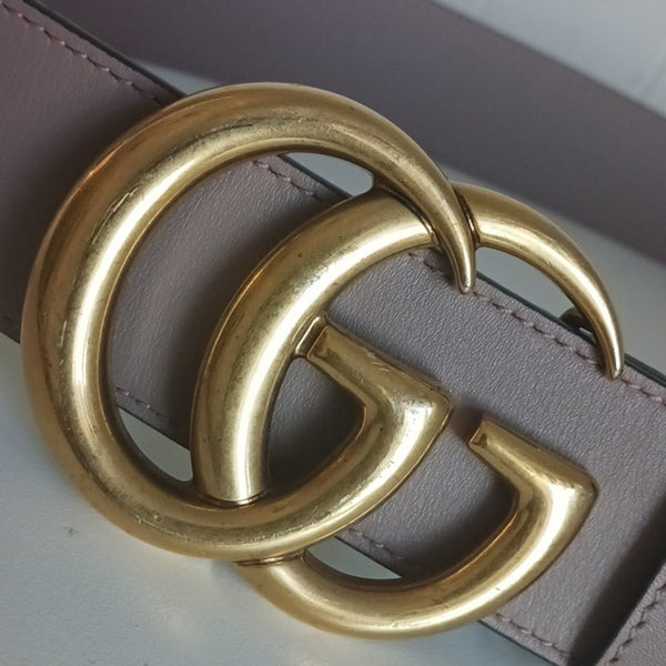 Gucci Tan W Gold Double GG Buckle Leather Belt.