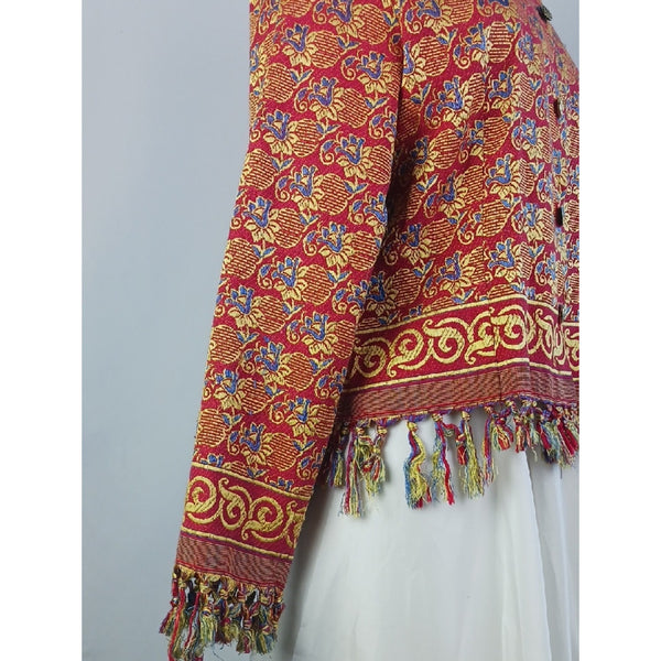 CASIEN Red Print W Fringe Trim.