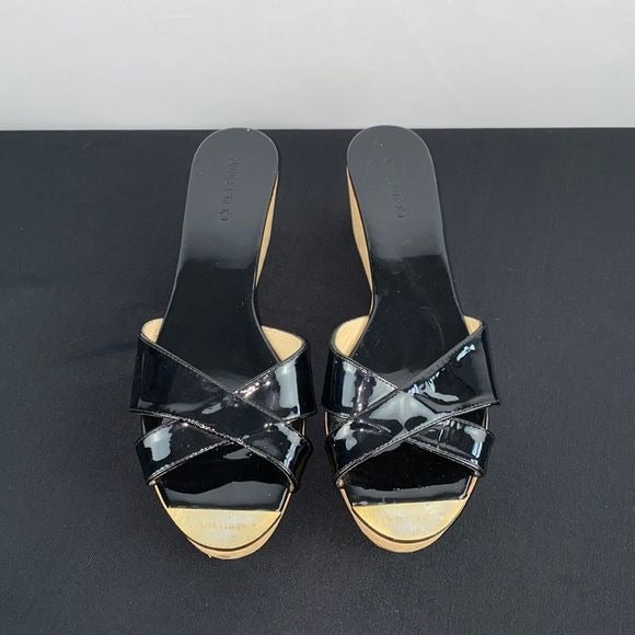 Jimmy Choo Black Patent Cork Bottom Platforms