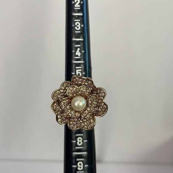 Carolee Big Crystal Pearl Flower Ring