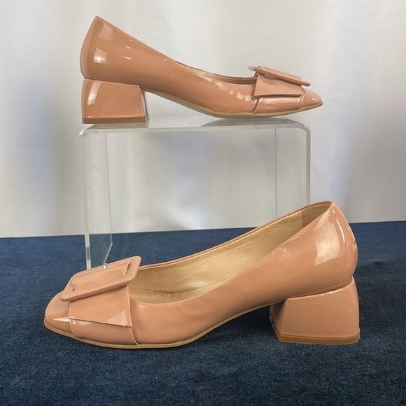 Bruglia Tan Patent Block Heel with Buckle Heels