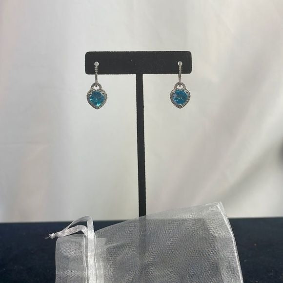 Blue Crystal Diamond Heart Earrings