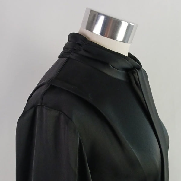 St. John Black Satin Tie Neck Top / Knit Bottom Long Sleeve Dress