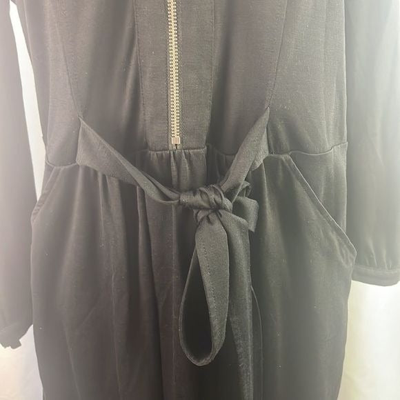Burberry Black Tie Waist Zip Front Midi Dress