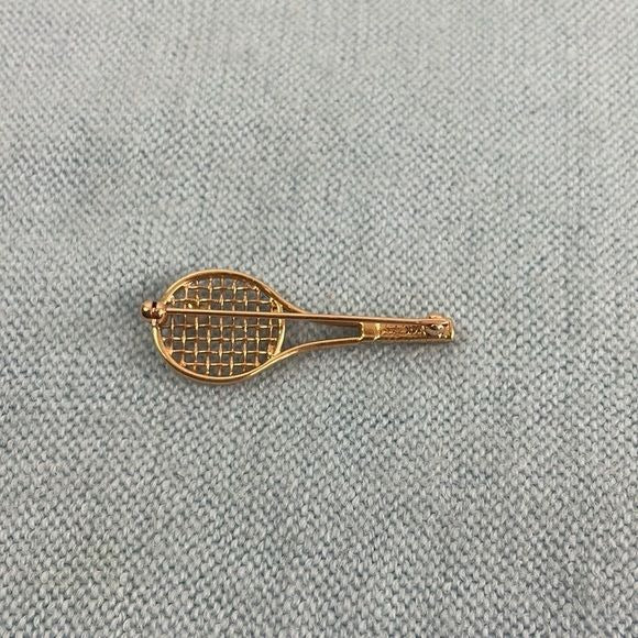 14k Gold Tennis Racket w Pearl Pin