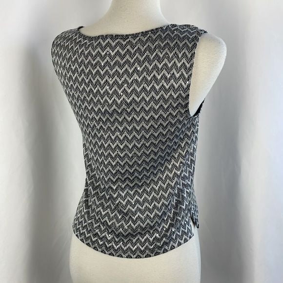 St John silver chevron striped shell top NWT