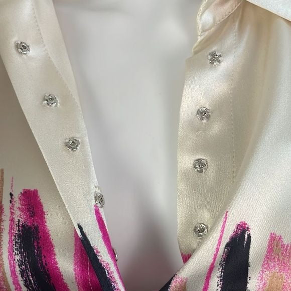 Gianni Versace Pink Multi Striped Cream Silk Blouse