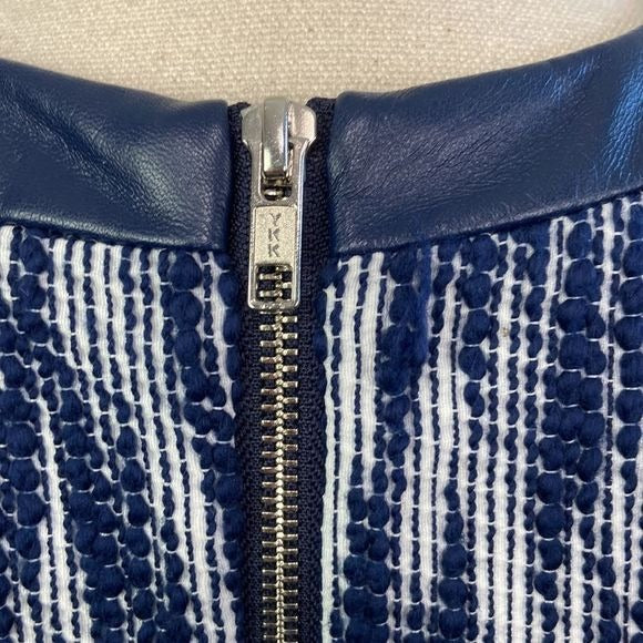 Milly Blue Print Sheath with Lamb Leather Trim Dress