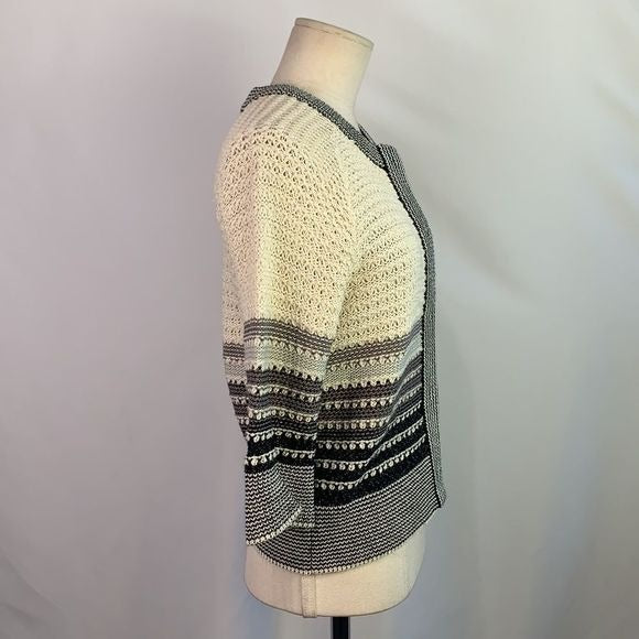 St. John cream black striped metallic cardigan