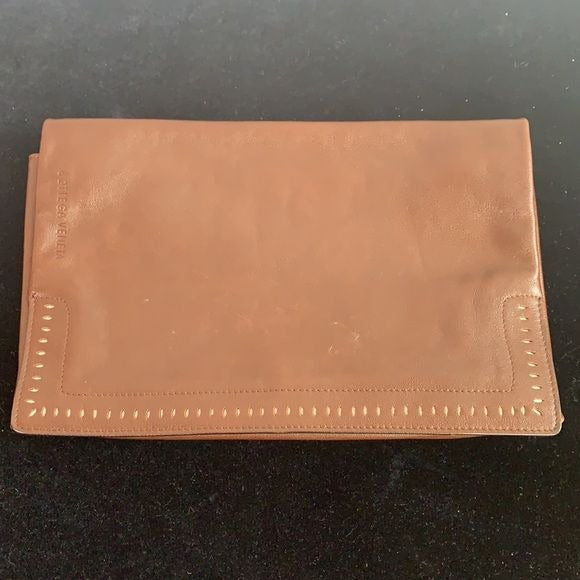 BOTTEGA VENETA Brown Calf Leather Flap Large Clutch