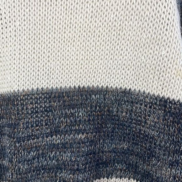 Bruno Cucinelli White Blue Sparkle Gray Sparkle Striped Sweater