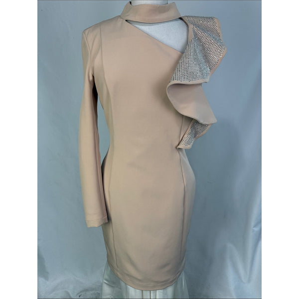 JILL SANDER CHAMPAGNE RUFFLE ONE SLEEVE DRESS