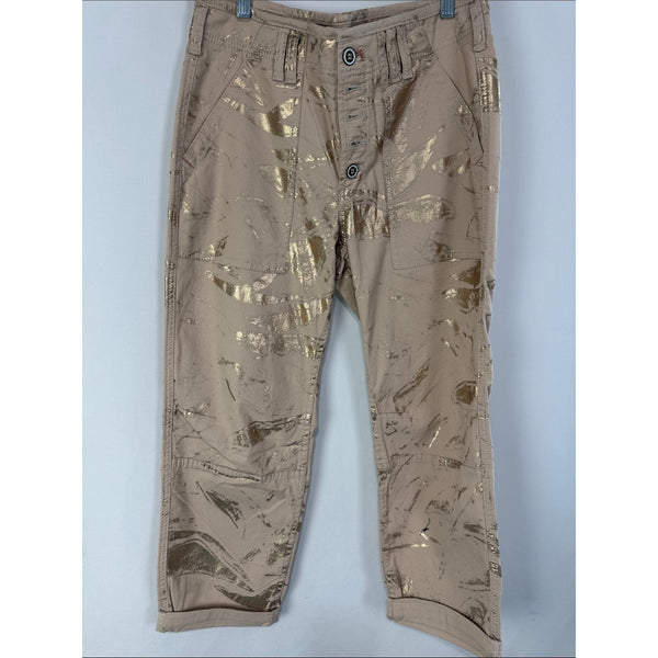 ANTHROPOLOGIE TAN METALLIC PRINT JEANS
