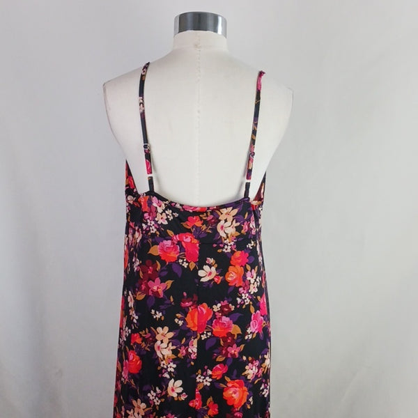 Johnny Was Black and Pink Floral Maxi / Slip Dress.
