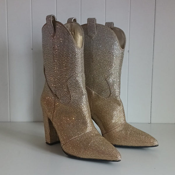 Daniel Diamond Gold Glitter Cowboy Boots.
