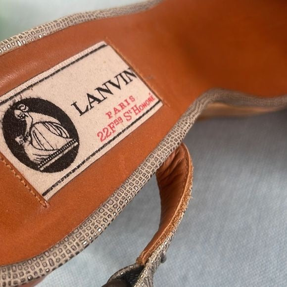 Lanvin Pewter Snake Wedge Sandals
