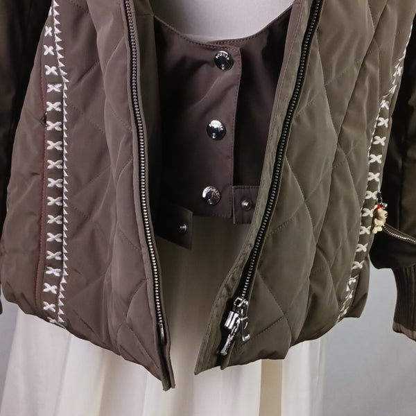 Bogner Br W Embroiderd Zip Nylon Women's Quilted Hooded Jacket.