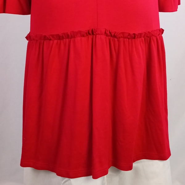 Miu Miu Red Ruffle Bottom Drop Waist Long Sleeve Dress