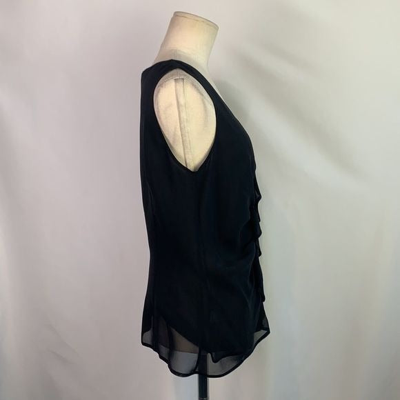 St. John NWT black silk with ruffle front tank top