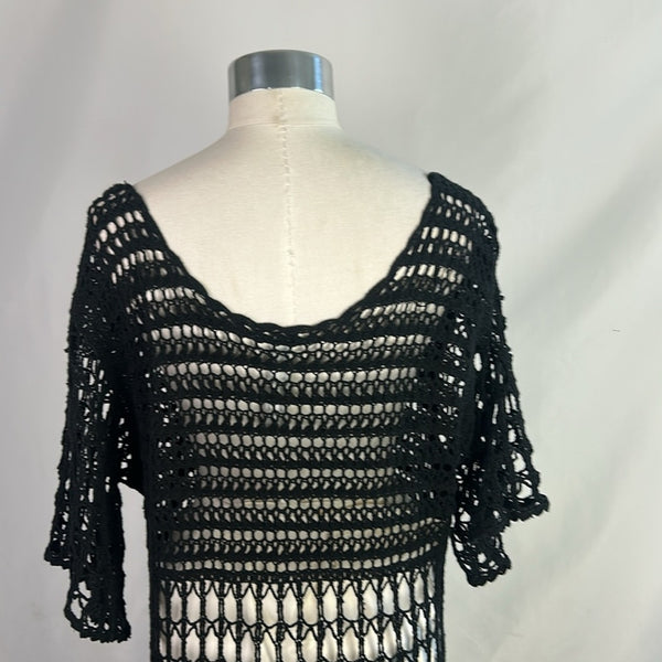 Free People Nwt Black Crochet Sheer Long Dress