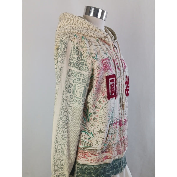 LUCKY BRAND Y2K ASIAN MONEY TARE ZIP JACKET.
