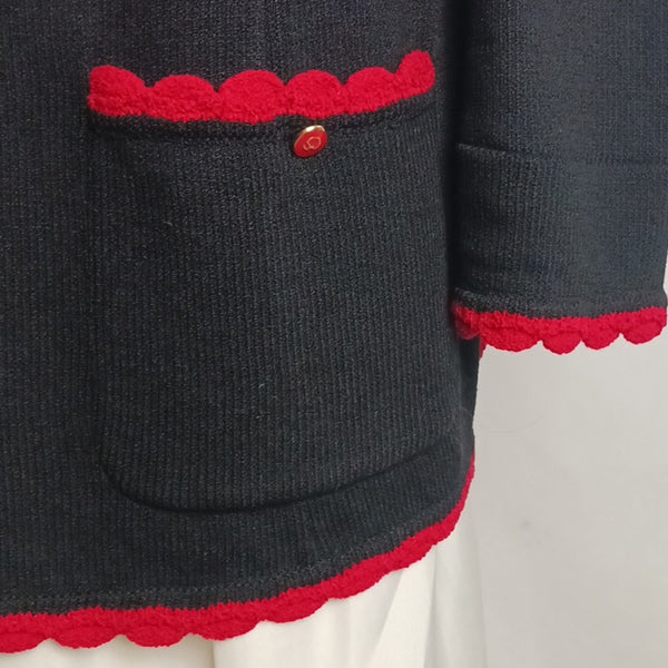 St. John Black W Red Trim Cardigan.