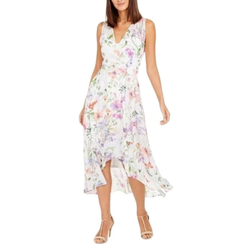 Calvin Klein Nwt White Floral Wrap Front Dress