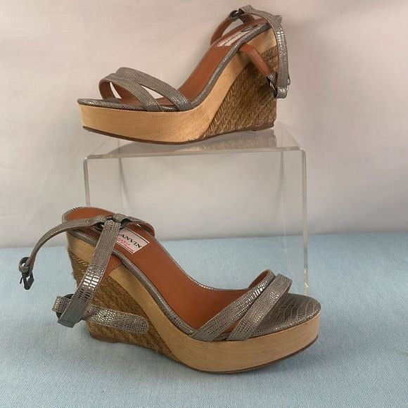 Lanvin Pewter Snake Wedge Sandals