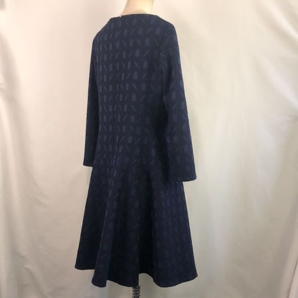 Lela Rose Blue Brocade Fit Flare Midi Dress