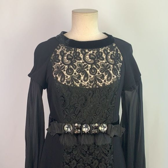 Maria Grazia Severi black with velvet/fur/beaded trim dress