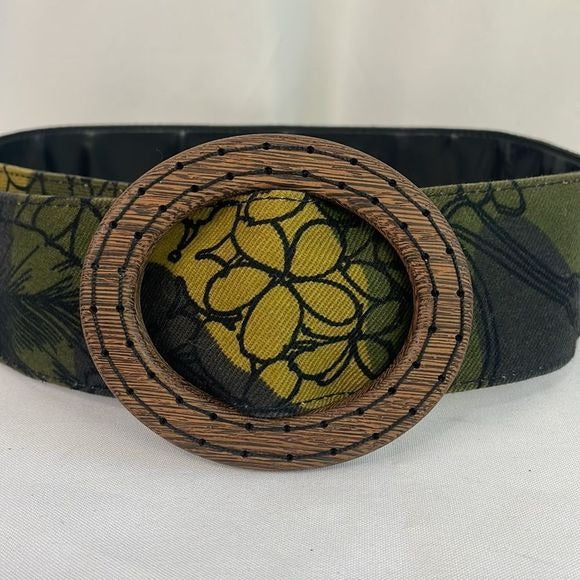 Miu Miu Olive Fabric Print With Wood Buckle Belt