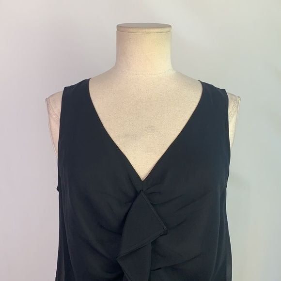 St. John NWT black silk with ruffle front tank top
