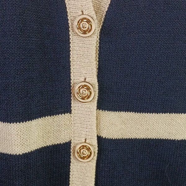 St. John Vtg. Navy W Cr. Trim Long Cardigan.