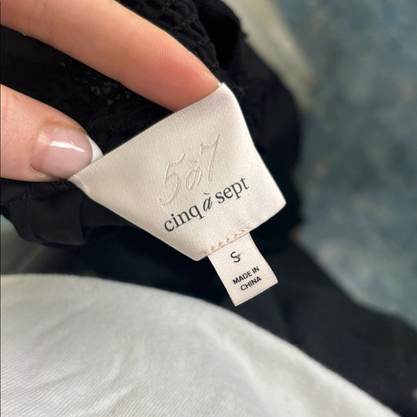 Cinq A Sept Black Elastic Trim High Neck Top