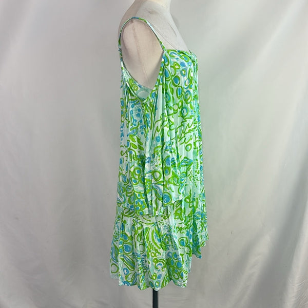 Lilly Pulitzer Green Blue Print Mini Tie Neck Dress