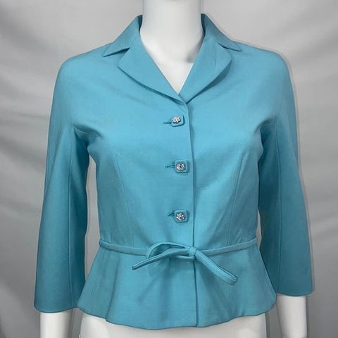 Moschino Blue w Beaded Buttons Belt Jacket