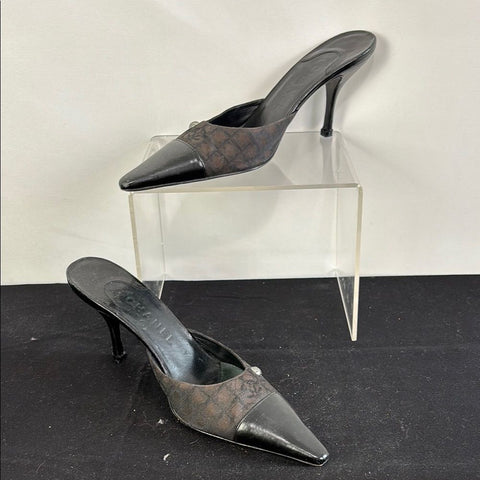 Chanel Brown Logo Mules