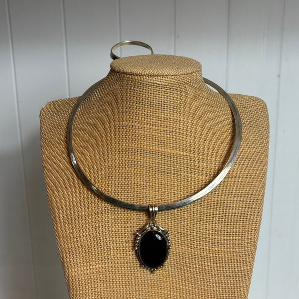 925 Choker with Big Onyx Pendant Necklace