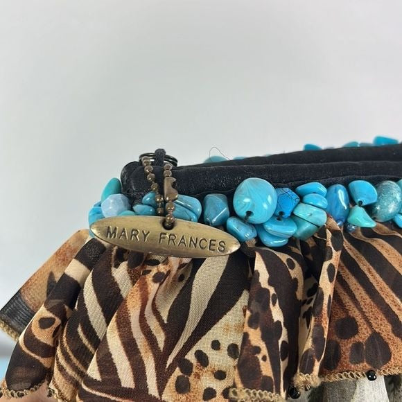 Mary Frances Animal Print Ruffle Bag with Turquoise Trim