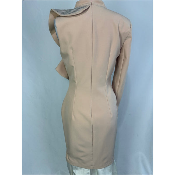 JILL SANDER CHAMPAGNE RUFFLE ONE SLEEVE DRESS