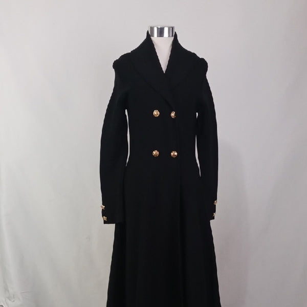 Aleeza Black Double-Breasted Dress with Gold Buttons.
