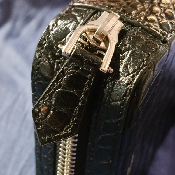 Givenchy Sm Black Crocodile-Pattern Leather Zip Clutch.