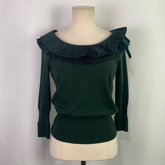 Etro Green Ruffle Neck Sweater