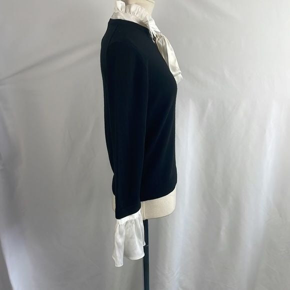 Alice & Olivia Black With White High Collar / Cuffs Sweater